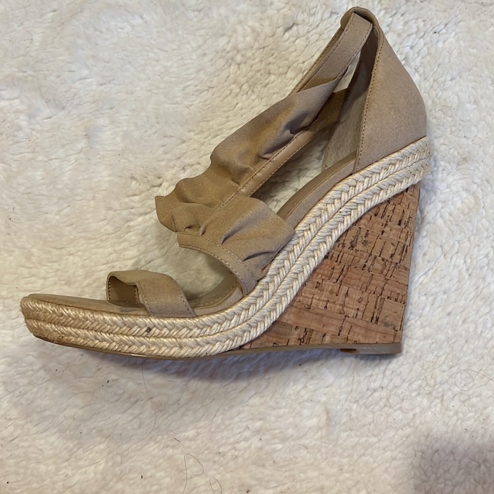 Beige wedges with cork heel - size 9